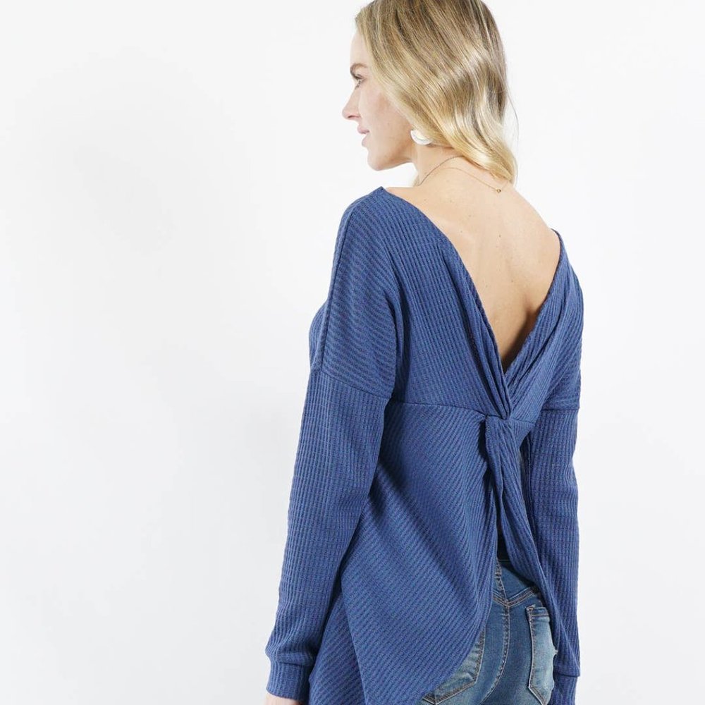 Twisted back waffle knit top